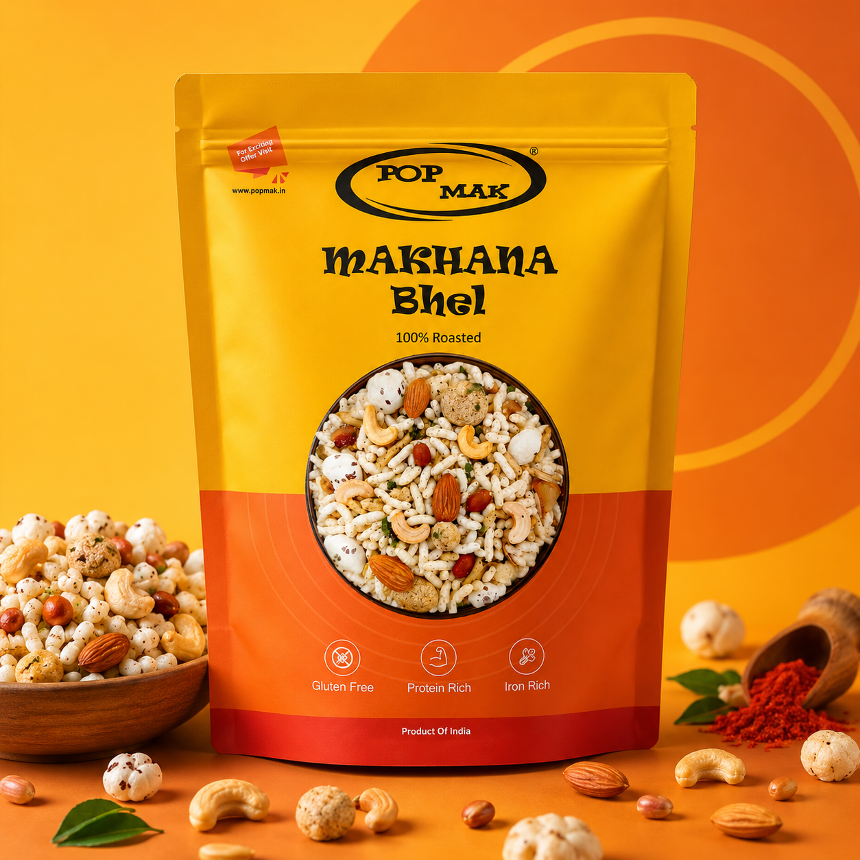 Popmak Makhana Bhel – Roasted Fox Nuts Snack (200g)