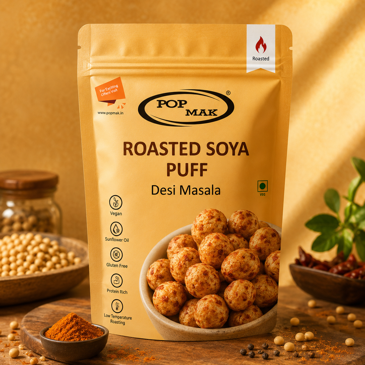 Roasted Soya Puff – Desi Masala | Vegan | High-Protein | Gluten-Free | Healthy Snack