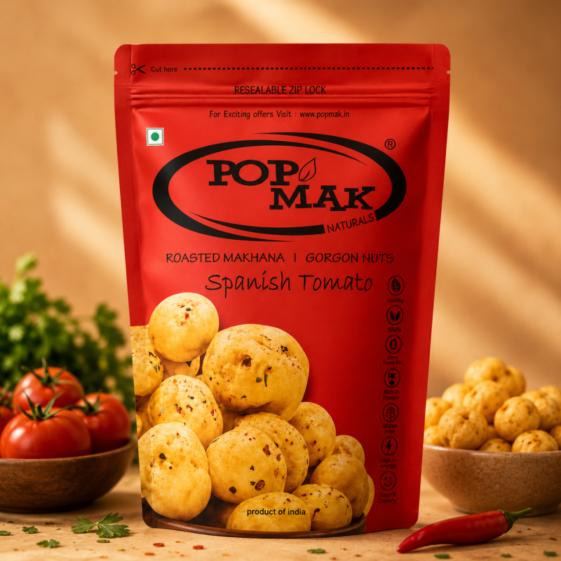 Spanish Tomato Roasted & Flavoured Makhana – Crunchy & Healthy Fox Nuts Snack
