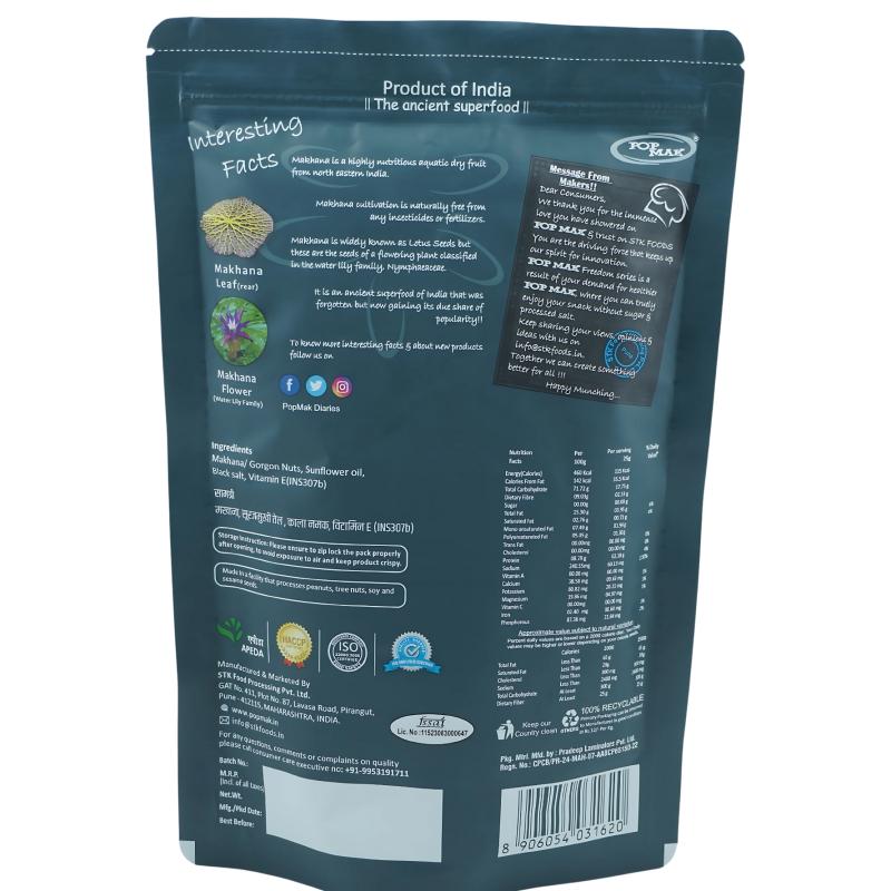 POPMAK Roasted & Flavoured Makhana – Black Salt (55g) | Guilt free, Healthy Snack | Fox Nuts