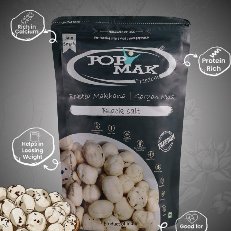 POPMAK Roasted & Flavoured Makhana – Black Salt (55g) | Guilt free, Healthy Snack | Fox Nuts