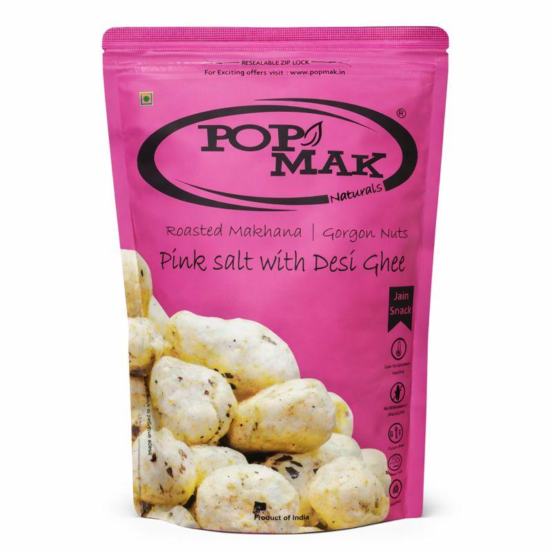 POPMAK Roasted Flavoured Makhana – Pink Salt with Desi Ghee (55g) | Healthy Snack | Fox Nuts